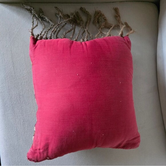 Turkish Tapestry Fringe Rug Throw Pillow Small Muted Colors Orange 12x10 Boho - Picture 4 of 9